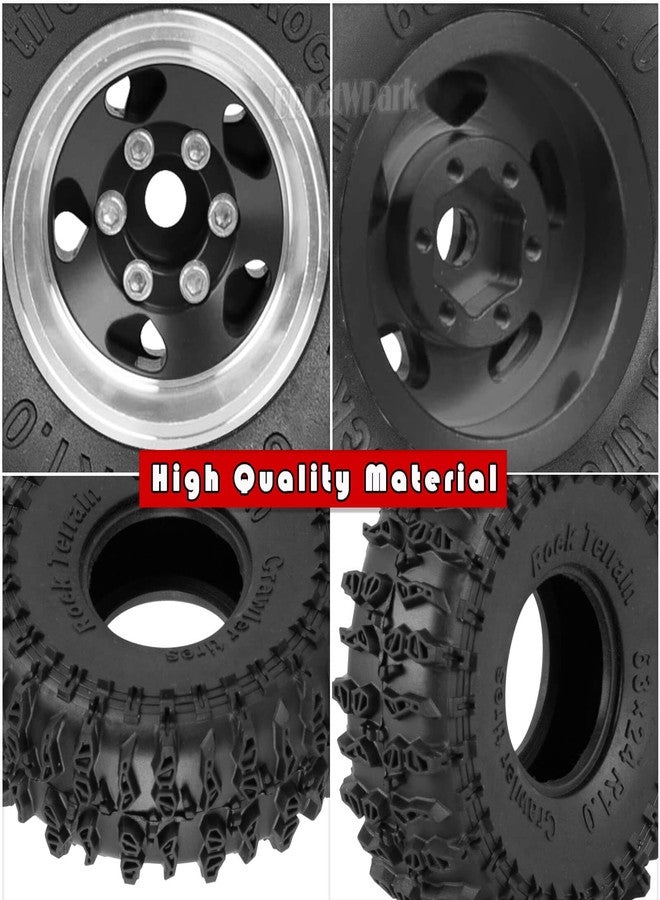 BRCatWPark RC 1.0" Beadlock Wheels and Tires for 1/18 TRX4M,1/24 SCX24 RC Crawler Car,4PCS Alloy Aluminium 1.0 Wheels Rims & Rubber Tires,Black - Image 5